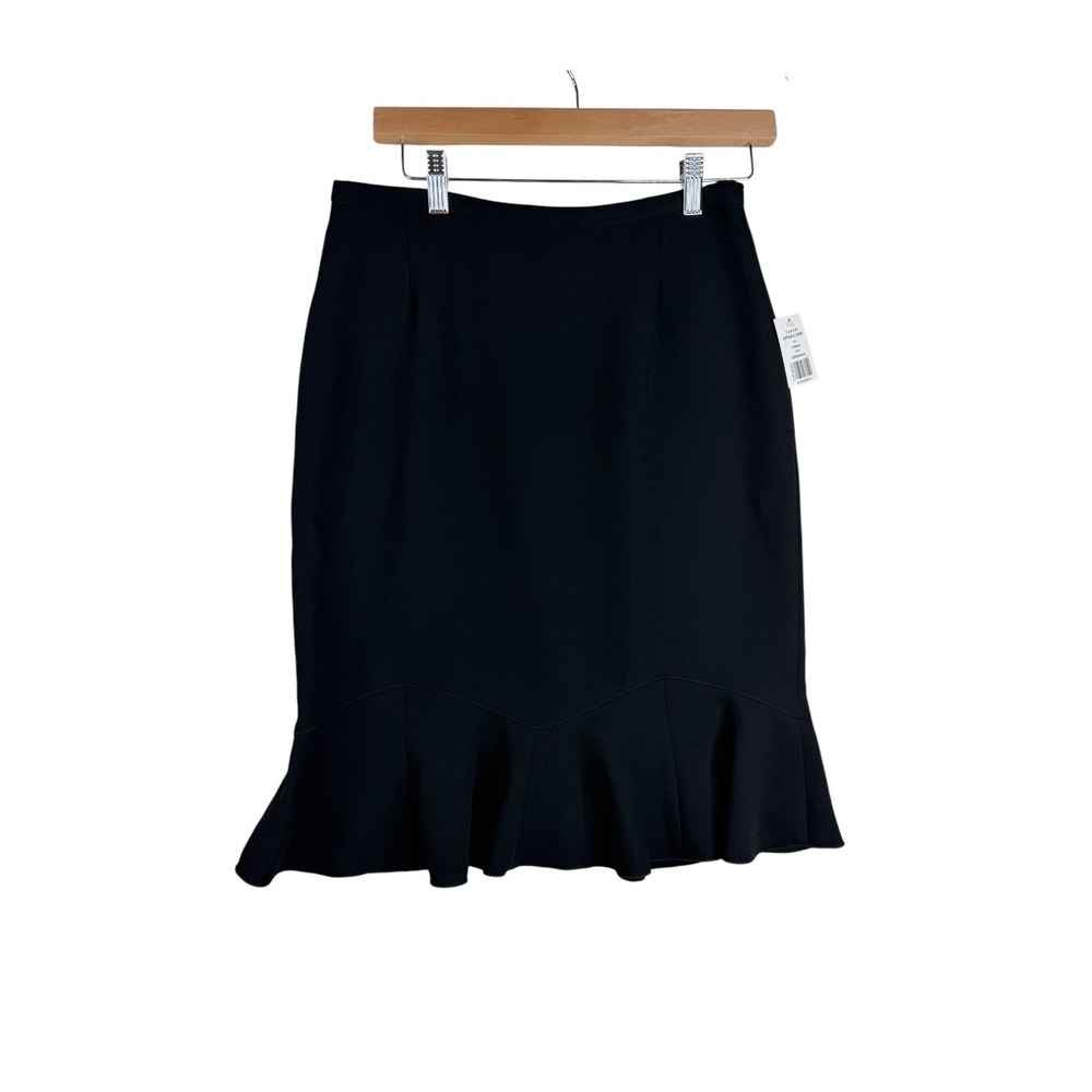 NWT Tahari ASL Women's Mid Length Flounce Hem Skirt size 6 Black